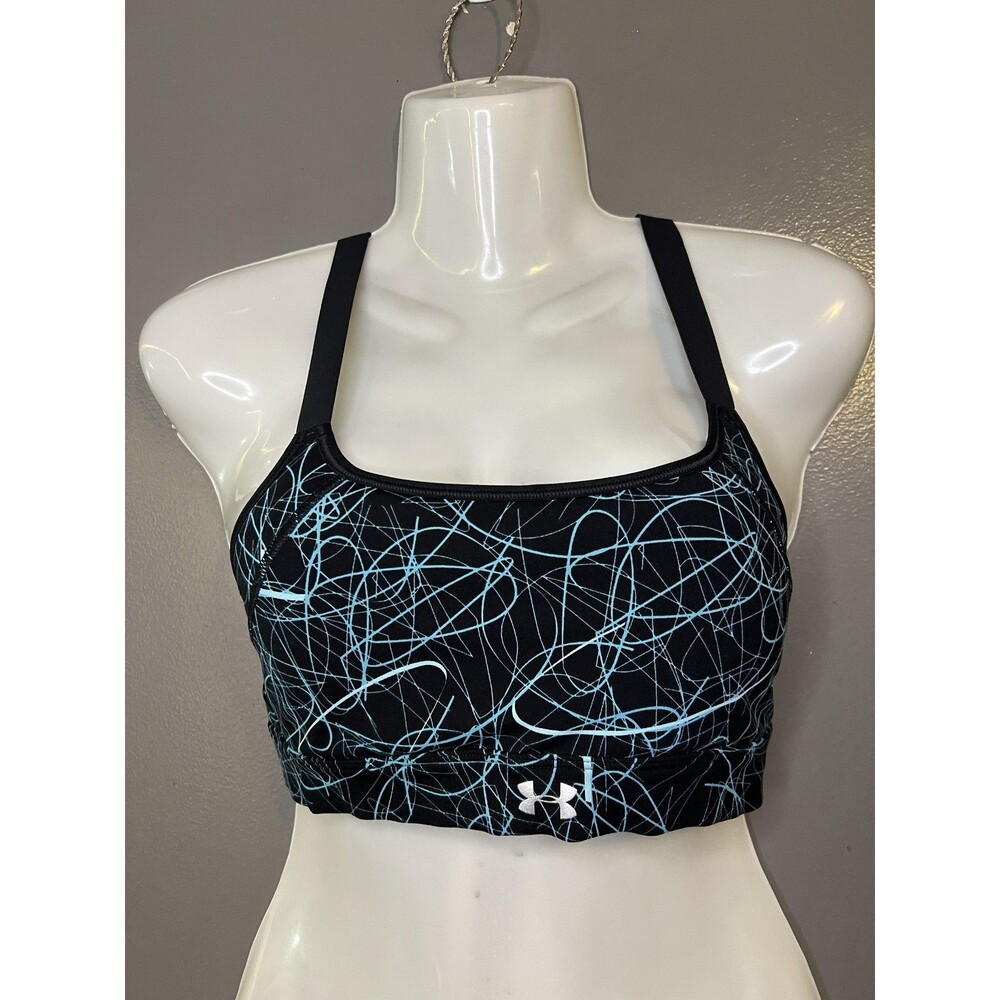 Under Armour Sports Bra Womens Small Black Abstract Print Racerback Padded